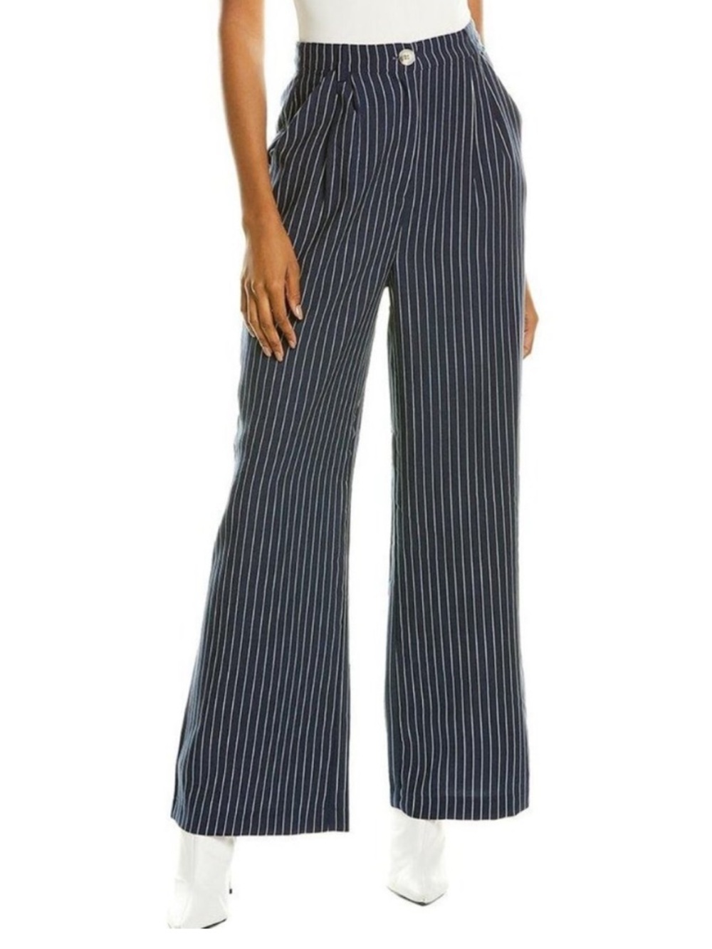 DANIELLE BERNSTEIN WEWOREWHAT High Rise Blue Pleated Pinstripe Trousers Size 0